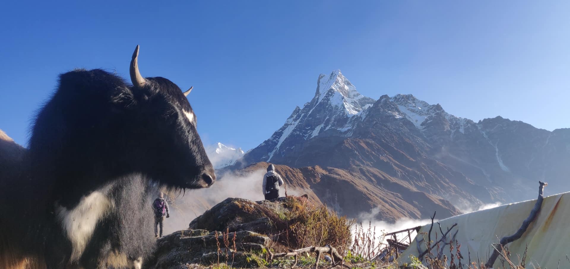Rest Stop on the Mardi Himal Trek: Trekkers Enjoying Panoramic Mountain Views